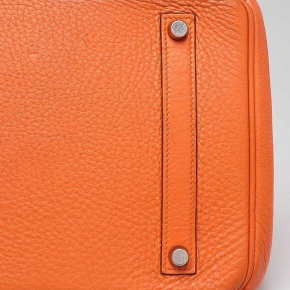 Hermes 35cm Orange Clemence Leather Palladium Plated Birkin Bag - Picture 11 of 12